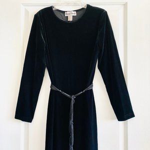 Vintage Ronni Nicole Black Stretch Velvet Long Sleeve Maxi Dress | Size:…